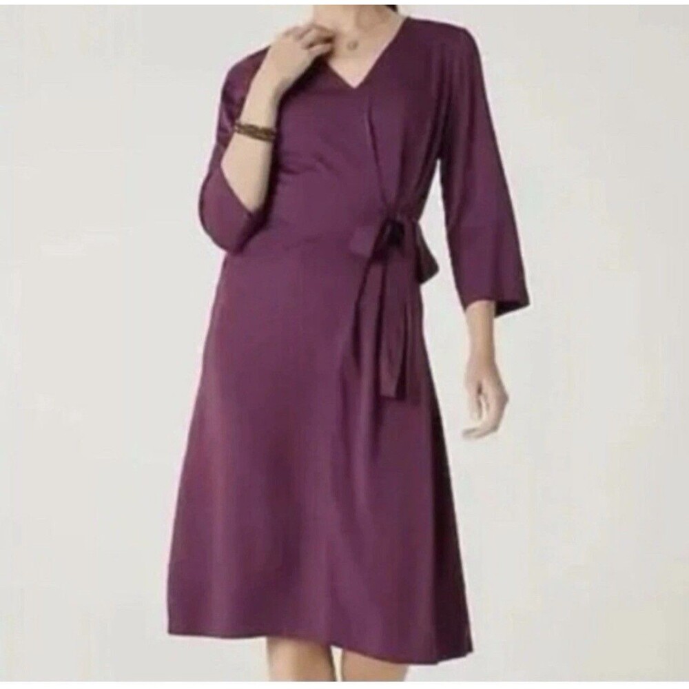 J. Jill Pure Jill Purple Side Tie Waist Dress Plus Size 2X Midi V-Neck Comfy - Picture 3 of 10